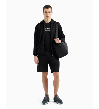 EA7 Felpa con cappuccio in twill tecnico elasticizzato nero Gold Label  