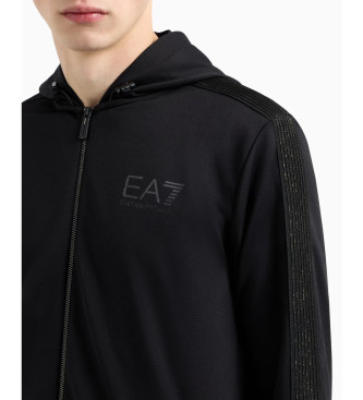 EA7 Felpa con cappuccio in twill tecnico elasticizzato nero Gold Label  