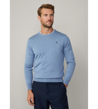 Hackett London Pull en coton et soie bleu