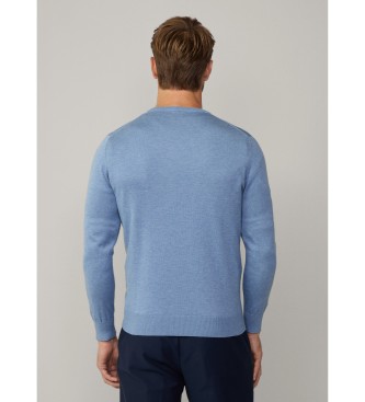 Hackett London Pull en coton et soie bleu
