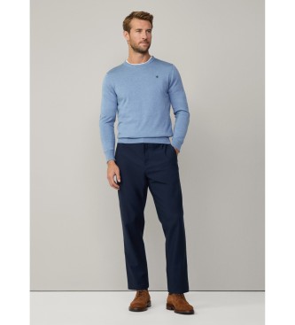 Hackett London Pull en coton et soie bleu