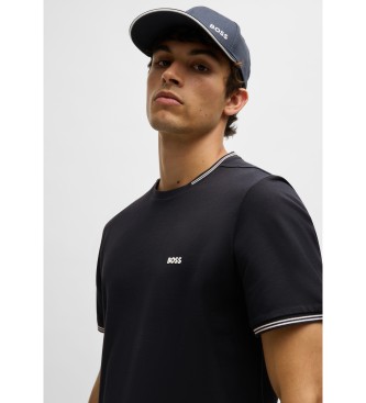 BOSS T-shirt z elastycznej bawełny z paskami i granatowym logo