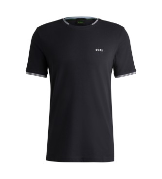 BOSS T-shirt z elastycznej bawełny z paskami i granatowym logo