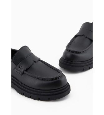 Armani Exchange Black Leather Loafer Loafers