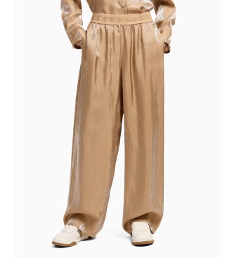 Armani Exchange High-waist, wide-leg trousers with brown elasticated waistband