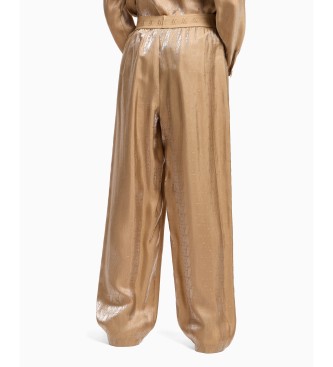 Armani Exchange High-waist, wide-leg trousers with brown elasticated waistband