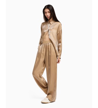Armani Exchange High-waist, wide-leg trousers with brown elasticated waistband