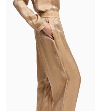 Armani Exchange High-waist, wide-leg trousers with brown elasticated waistband