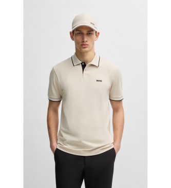 BOSS Polo slim fit en coton stretch avec dtails de la marque beige