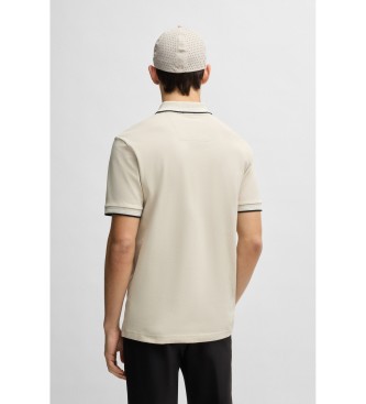 BOSS Polo slim fit en coton stretch avec dtails de la marque beige