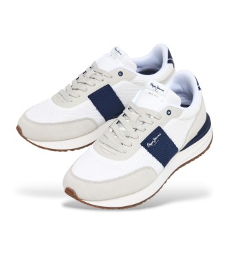 Pepe Jeans Zapatillas de piel Buster Knit blanco