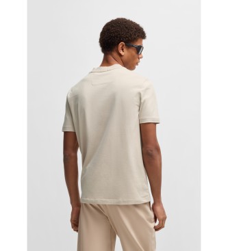 BOSS T-shirt em algodo elstico com gola com logtipo bege  