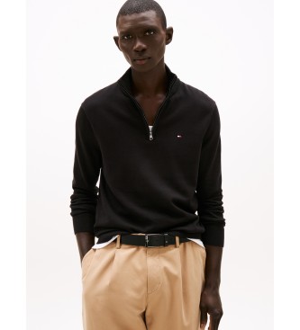 Tommy Hilfiger Maglia mezza zip con logo ricamato nero