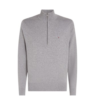 Tommy Hilfiger Maglia grigia con mezza zip e logo ricamato