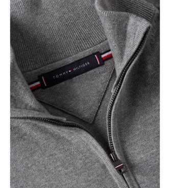Tommy Hilfiger Maglia grigia con mezza zip e logo ricamato