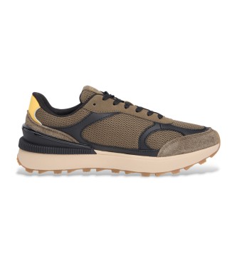 Tommy Jeans Grnlich braune Turnschuhe aus technischem Leder