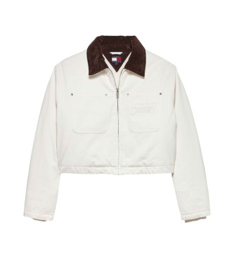 Tommy Jeans Quiltad croppad jacka med vit logotyp