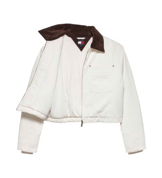 Tommy Jeans Quiltad croppad jacka med vit logotyp