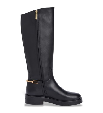 Tommy Hilfiger Stivali da equitazione in pelle nera con monogramma