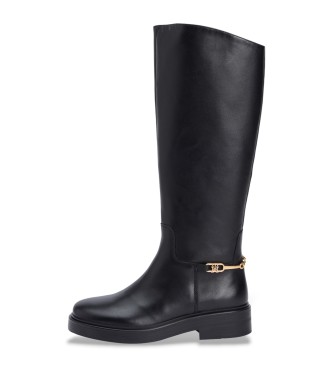Tommy Hilfiger Stivali da equitazione in pelle nera con monogramma