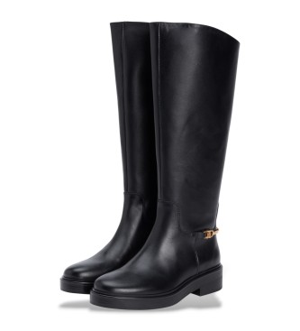 Tommy Hilfiger Stivali da equitazione in pelle nera con monogramma