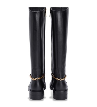 Tommy Hilfiger Stivali da equitazione in pelle nera con monogramma