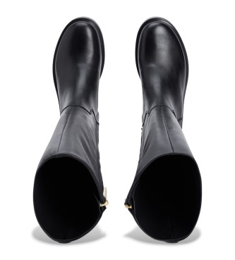 Tommy Hilfiger Stivali da equitazione in pelle nera con monogramma