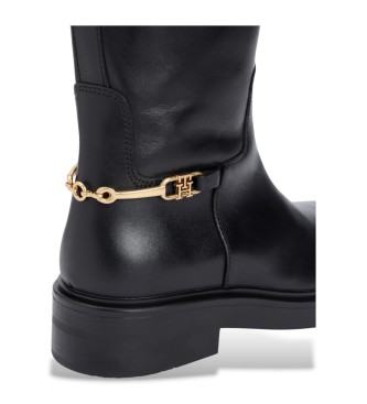 Tommy Hilfiger Stivali da equitazione in pelle nera con monogramma