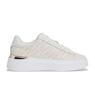 Tommy Hilfiger Beige Monogram Leather Sneakers