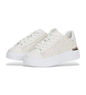 Tommy Hilfiger Beige Monogram Leather Sneakers