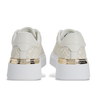 Tommy Hilfiger Beige Monogram Leather Sneakers