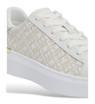 Tommy Hilfiger Beige Monogram Leather Sneakers