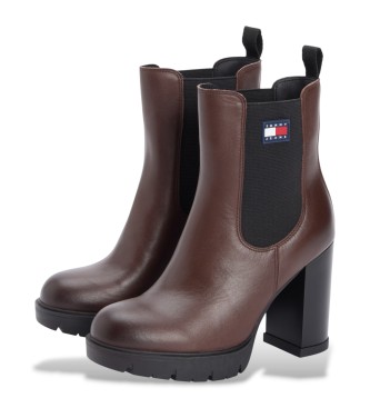 Tommy Jeans Bottines �l�gantes en cuir marron