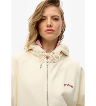 Superdry Beige Esssential sweatshirt met capuchon, gereguleerde mouwen, ritssluiting en logo