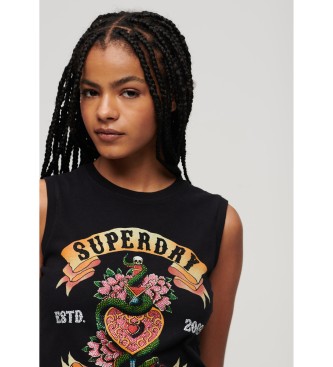 Superdry Koszulka bez rękawów z dżetami Tattoo czarna