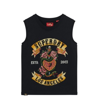 Superdry Koszulka bez rękawów z dżetami Tattoo czarna