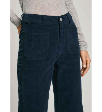 Pepe Jeans Celia mornarsko modre hlače iz velurja z razširjenim krojenjem