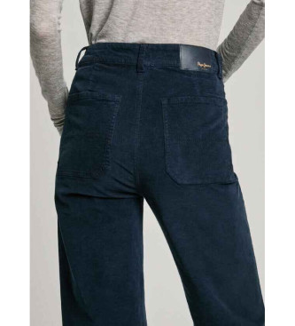 Pepe Jeans Celia mornarsko modre hlače iz velurja z razširjenim krojenjem
