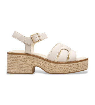 Clarks Coledale Usnjeni sandali z naramnicami kremno beli
