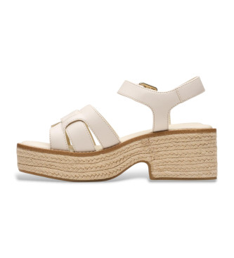 Clarks Coledale Usnjeni sandali z naramnicami kremno beli