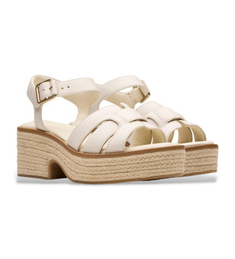 Clarks Coledale Usnjeni sandali z naramnicami kremno beli
