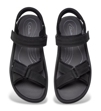 Clarks Skórzane sandały Wesley Shore czarne