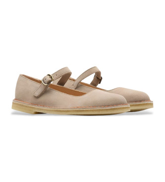 Clarks Chinelos Desert Jane em pele bege