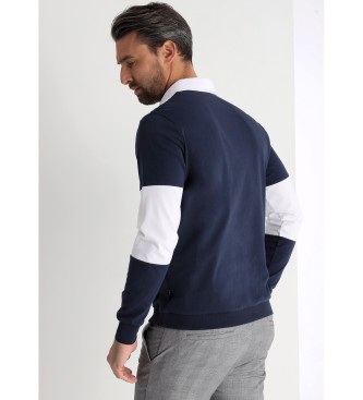 Victorio & Lucchino, V&L Lngrmad randig polotrja med 3D-broderad logotyp i marinbl frg