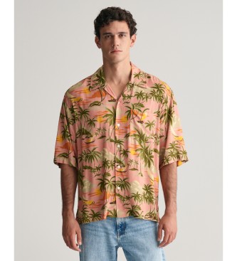 Gant Relaxed Fit kortrmet skjorte med Hawaii-print pink