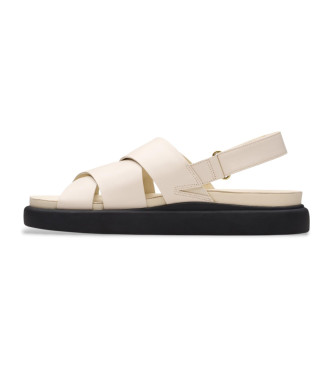 Clarks Białe kremowe skórzane sandały Aristella Sun
