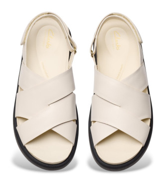 Clarks Białe kremowe skórzane sandały Aristella Sun