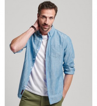 Superdry Koszula Studios z lnu i bawełny organicznej zapinana na guziki, niebieska