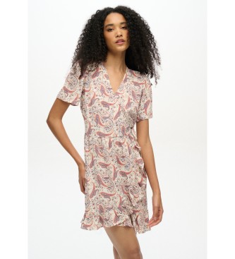 Superdry SS - Mini robe croise imprime beige