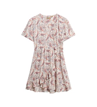Superdry SS - Mini robe croise imprime beige